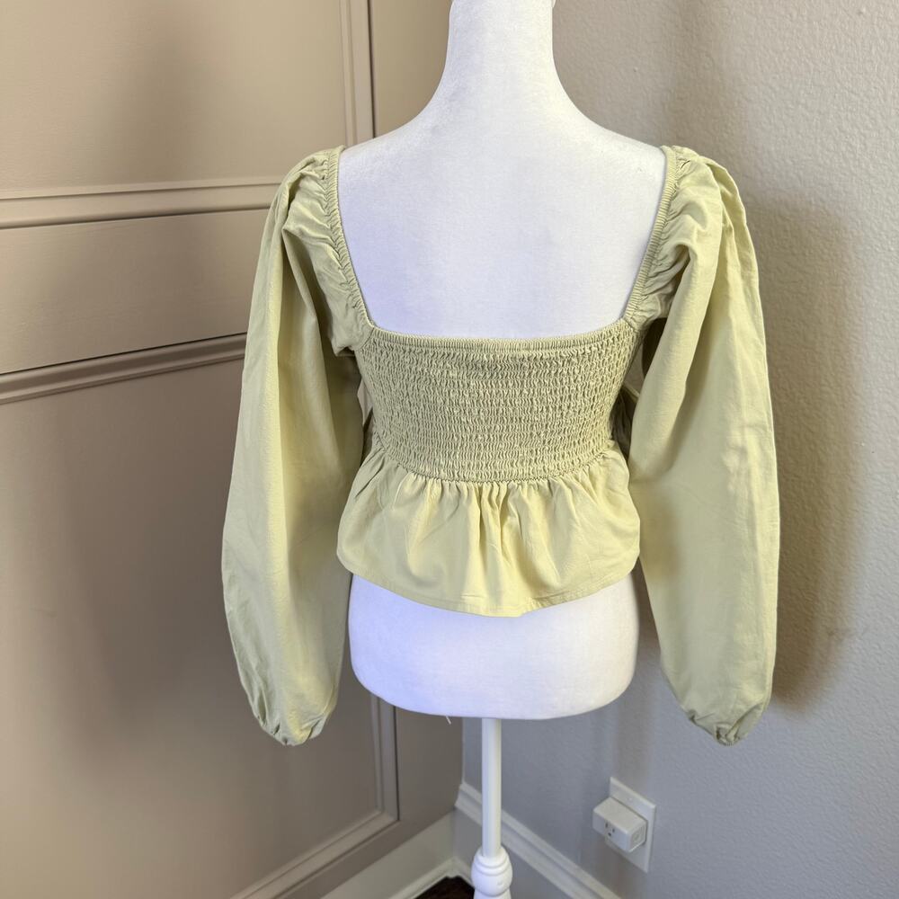 Pacsun LA Hearts Green Smocked Puff Sleeve Peplum Crop Top S - Picture 3 of 5